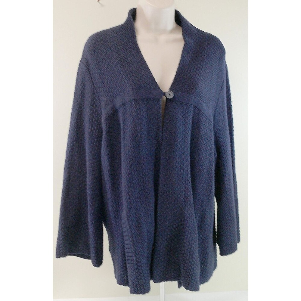 CROWN & IVY Cardigan Sweater coverup Navy blue one button pockets XL